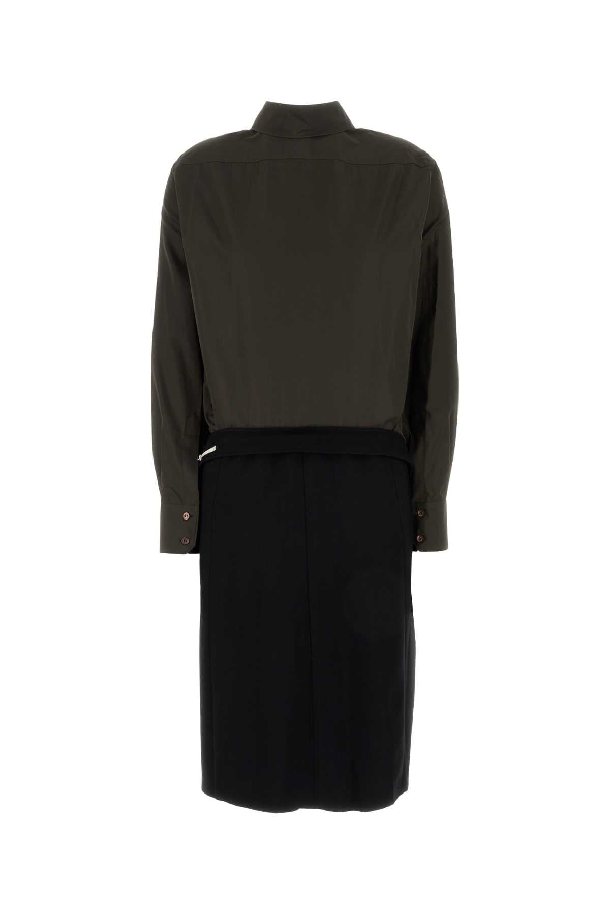 Maison Margiela Women Two-Tone Poplin And Wool Shirt Dress by Luosophy