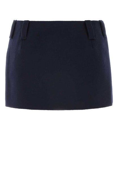 Miu Miu Women Midnight Blue Wool Blend Mini Skirt by Luosophy