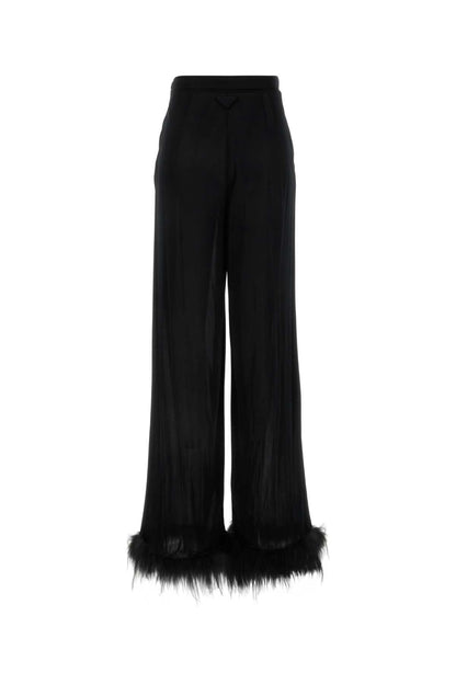 Prada Women Black Satin Wide-Leg Pant by Luosophy