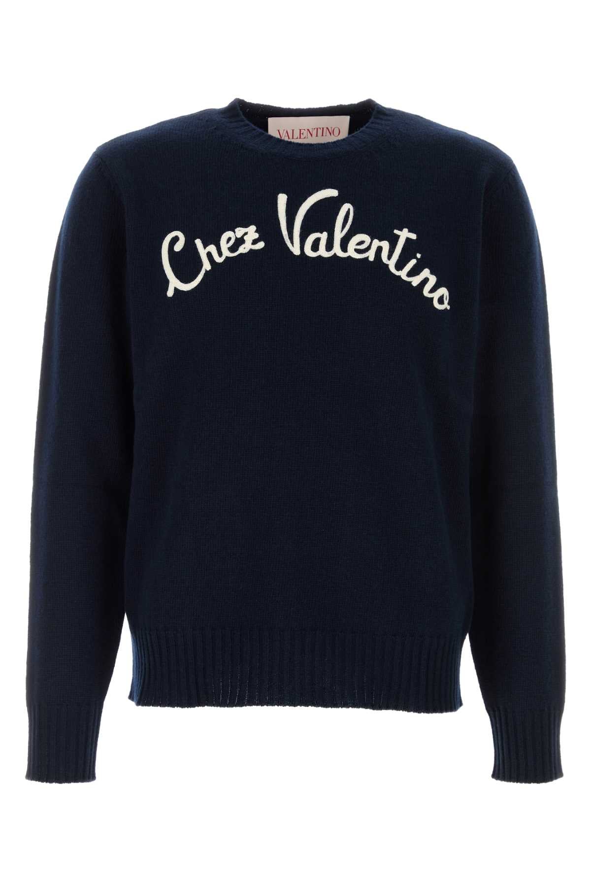 Valentino Garavani Men Navy Blue Wool Sweater by Luosophy