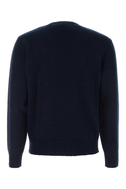 Valentino Garavani Men Navy Blue Wool Sweater by Luosophy