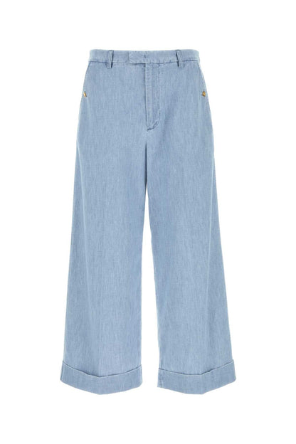 Valentino Garavani Men Light Blue Denim Wide-Leg Jeans by Luosophy