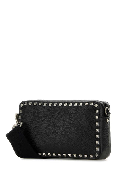 Valentino Garavani Men Black Leather Rockstud Crossbody Bag by Luosophy