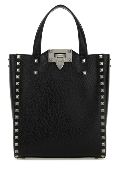 Valentino Garavani Men Black Leather Rockstud Handbag by Luosophy