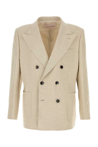 Valentino Garavani Men Beige Linen Blend Blazer by Luosophy