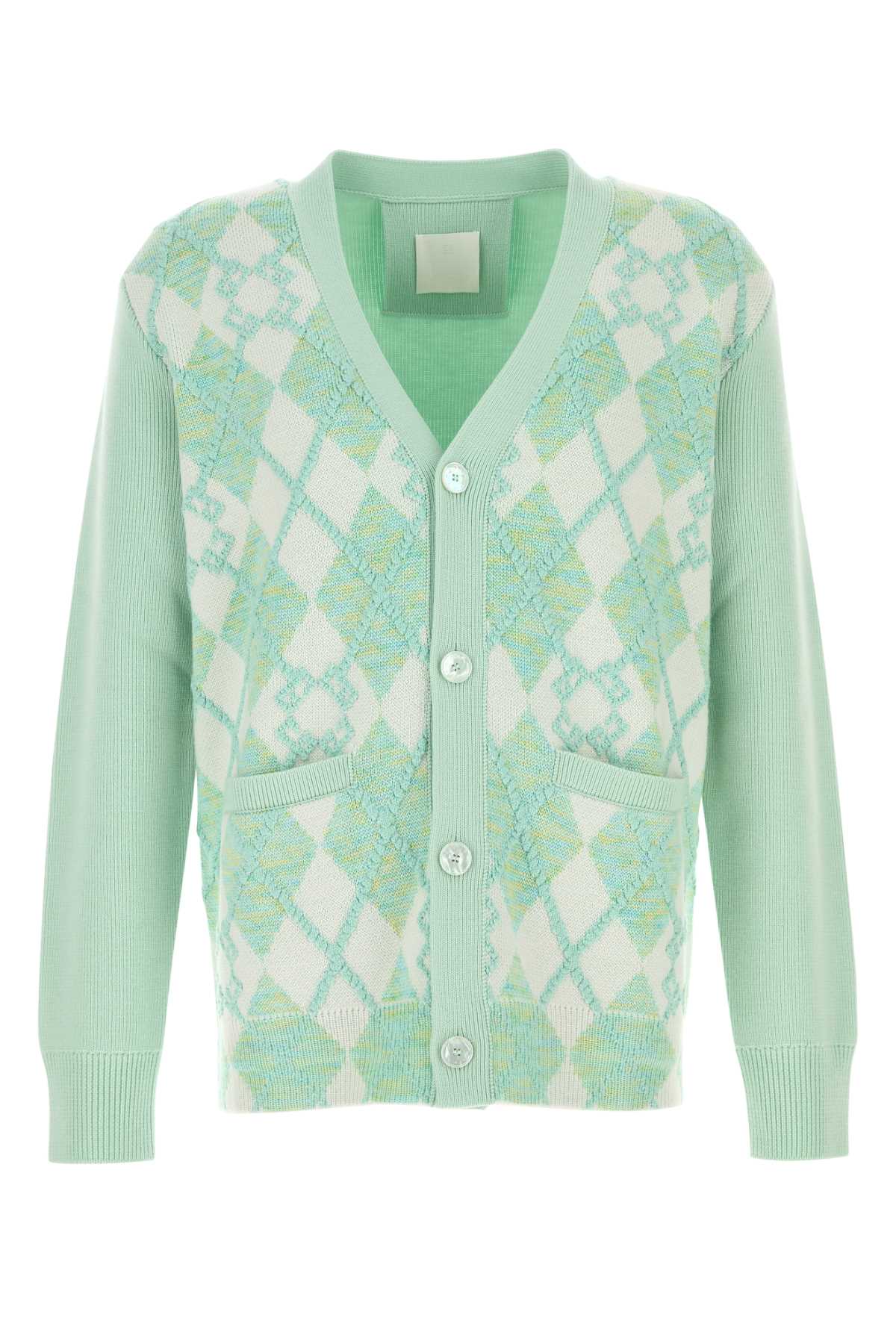 Givenchy Men Pastel Green Wool Blend Cardigan by Luosophy