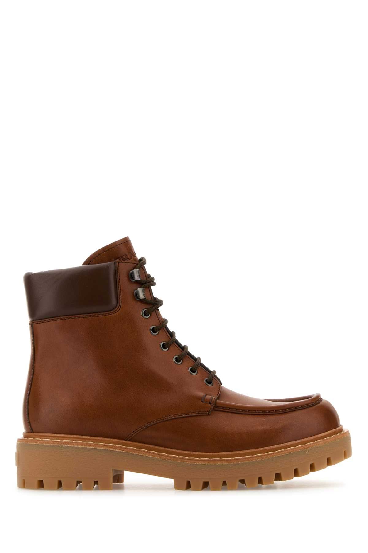 Prada Men Caramel Leather Ankle Boots by Luosophy