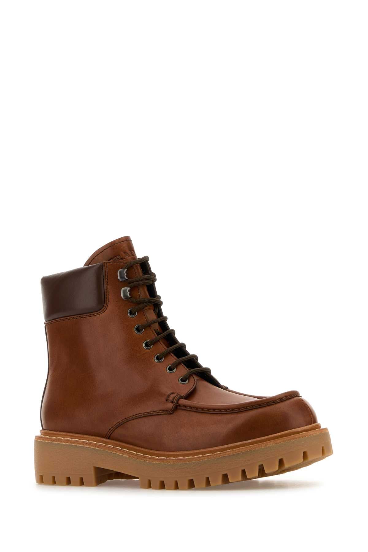 Prada Men Caramel Leather Ankle Boots by Luosophy