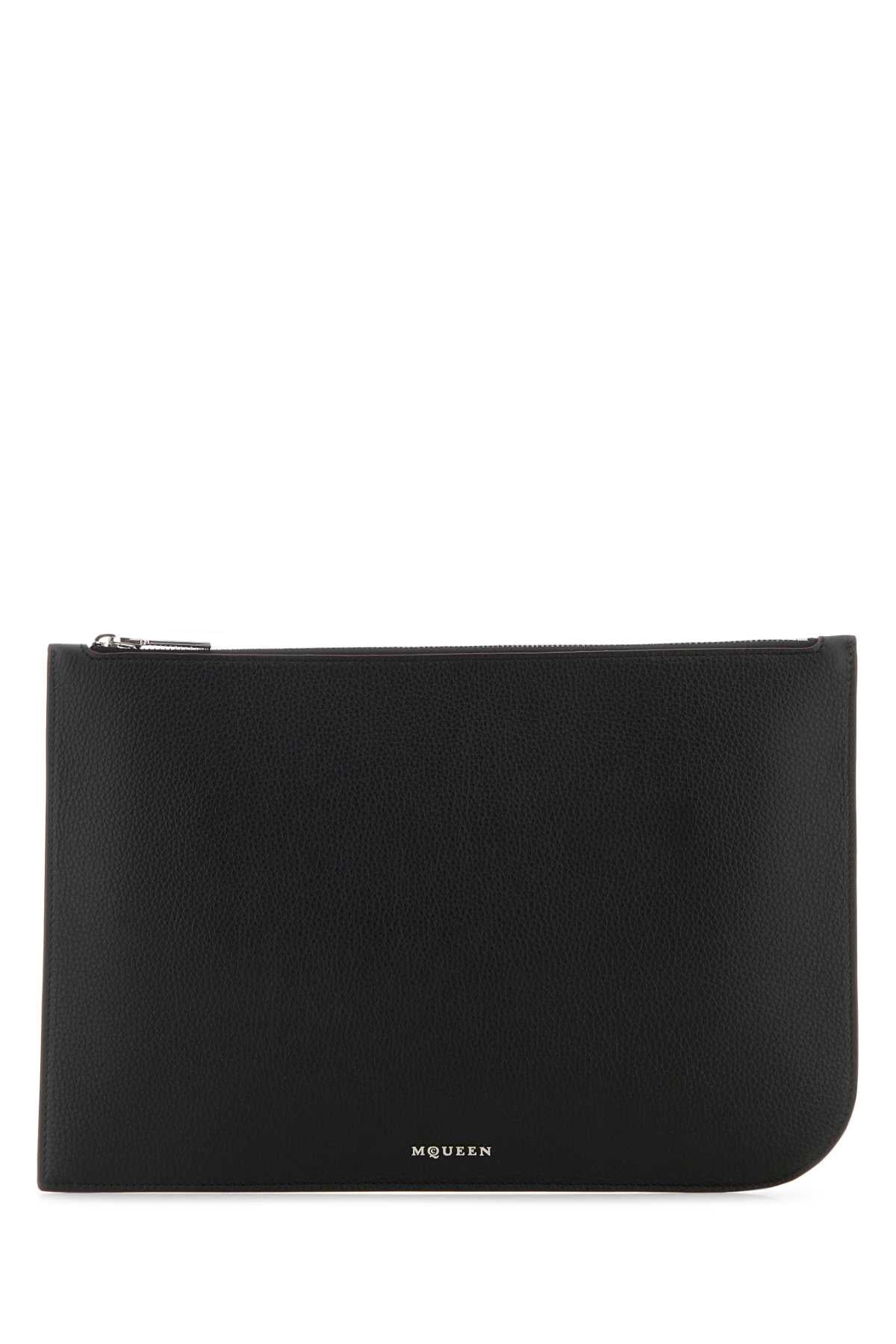 Alexander Mcqueen Men Black Leather Large Sling Pouch by Luosophy
