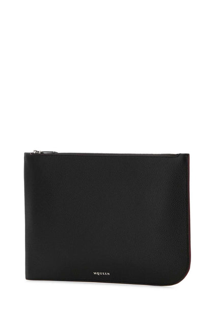 Alexander Mcqueen Men Black Leather Large Sling Pouch by Luosophy