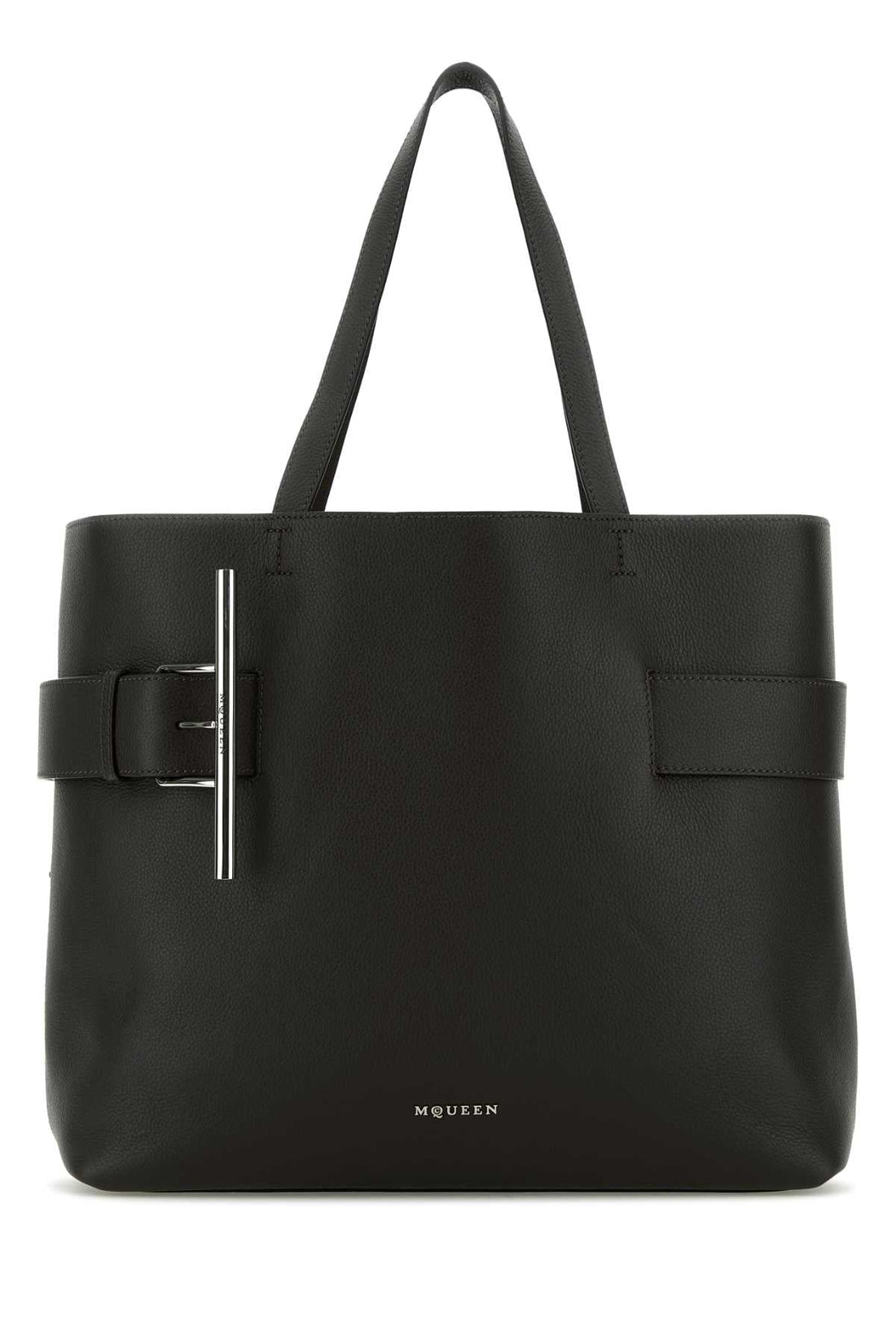 Alexander Mcqueen Women Black Leather T-Bar Shopping Bag by Luosophy