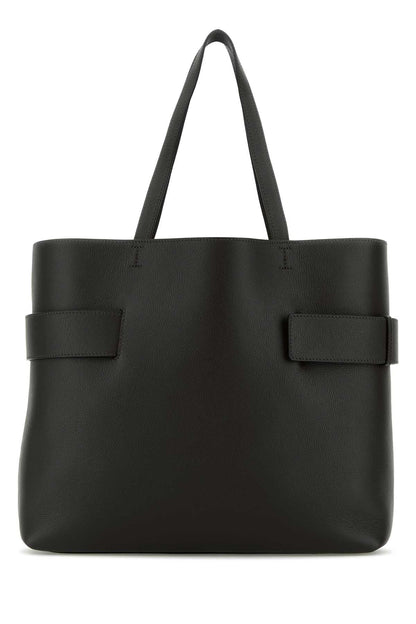 Alexander Mcqueen Women Black Leather T-Bar Shopping Bag by Luosophy