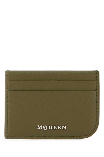 Alexander Mcqueen Men Army Green Leather Card Holder by Luosophy