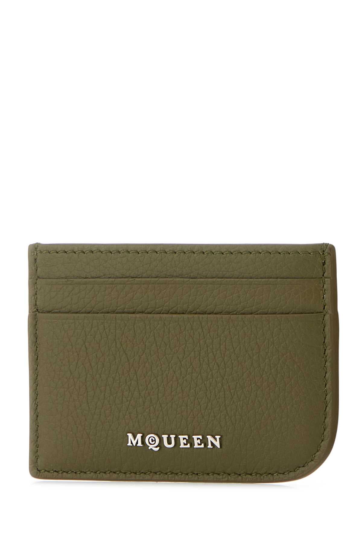 Alexander Mcqueen Men Army Green Leather Card Holder by Luosophy