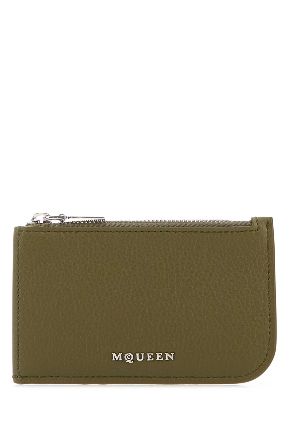 Alexander Mcqueen Men Army Green Leather Card Holder by Luosophy