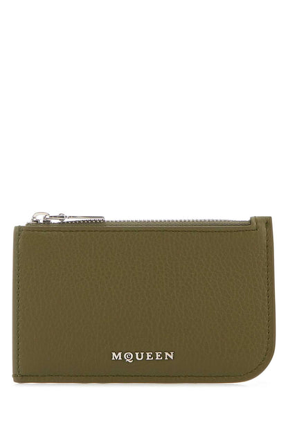 Alexander Mcqueen Men Army Green Leather Card Holder by Luosophy