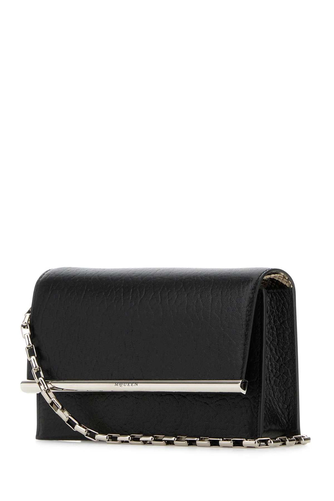 Alexander Mcqueen Women Black Leather Mini Cross-Bar Clutch by Luosophy