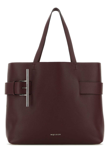 Alexander Mcqueen Women Tyrian Purple Leather T-Bar Shopping Bag by Luosophy