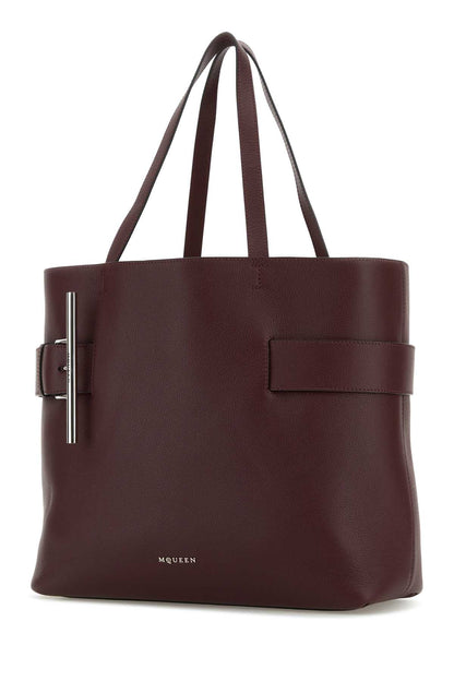 Alexander Mcqueen Women Tyrian Purple Leather T-Bar Shopping Bag by Luosophy