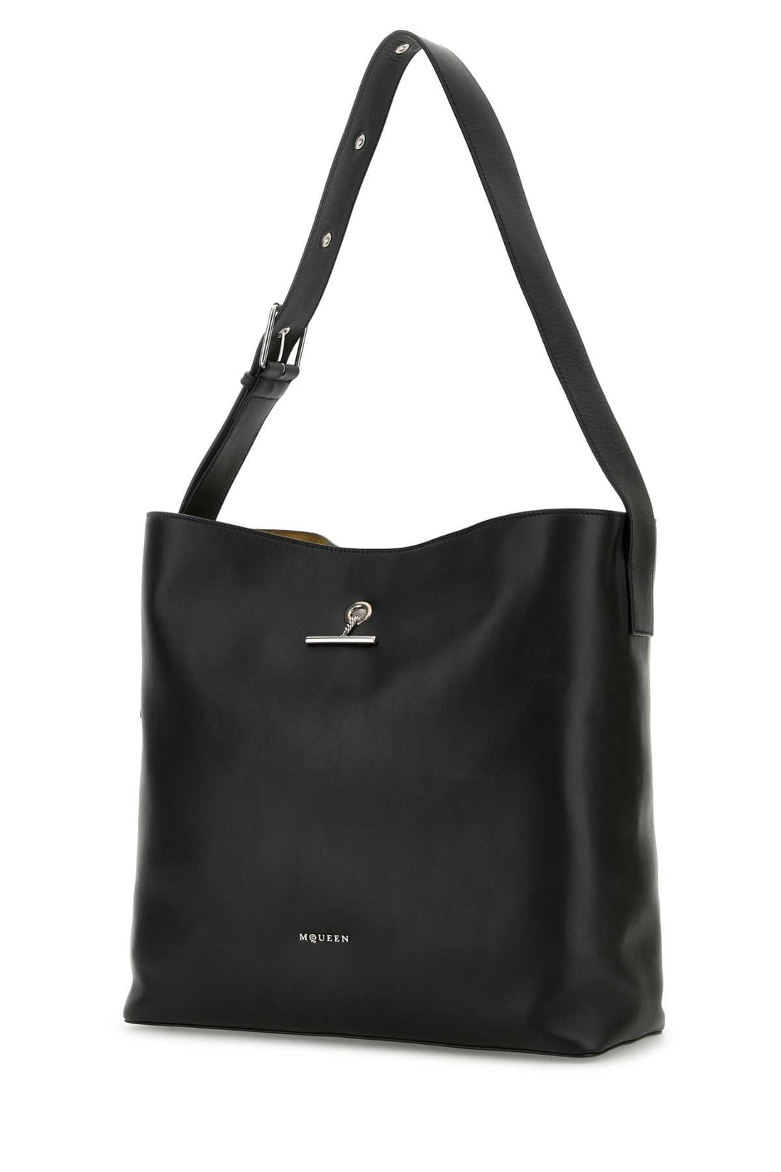 Alexander Mcqueen Men Black Leather Pendant Shopping Bag by Luosophy