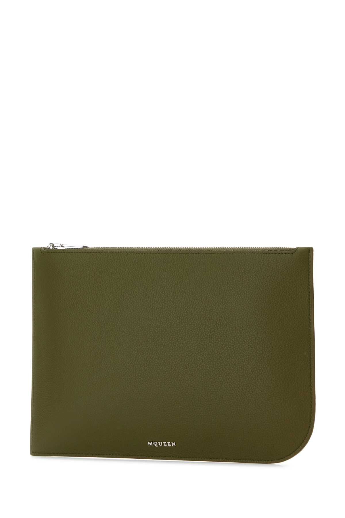 Alexander Mcqueen Men Olive Green Leather Large Sling Pouch by Luosophy