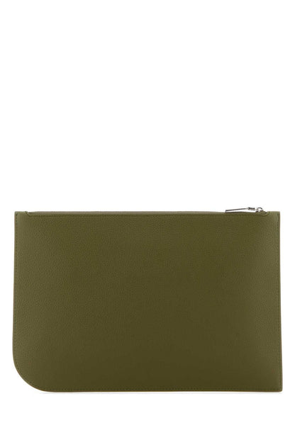 Alexander Mcqueen Men Olive Green Leather Large Sling Pouch by Luosophy