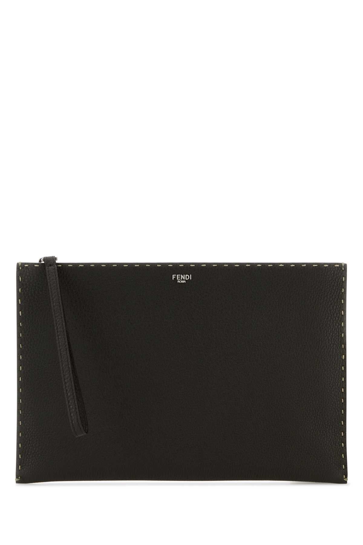 Fendi Men Dark Brown Leather Clutch by Luosophy