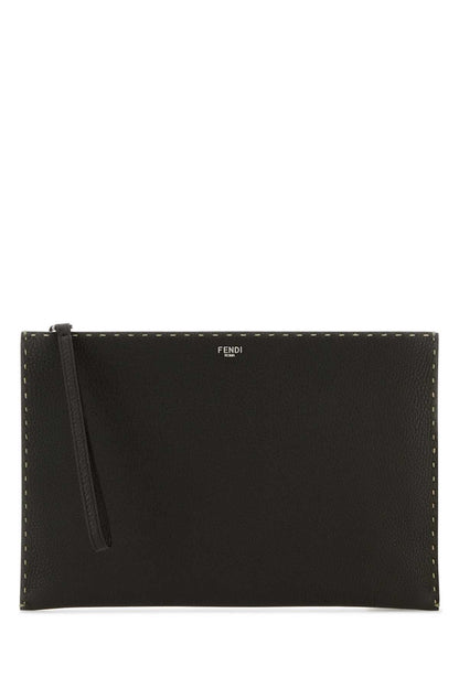 Fendi Men Dark Brown Leather Clutch by Luosophy