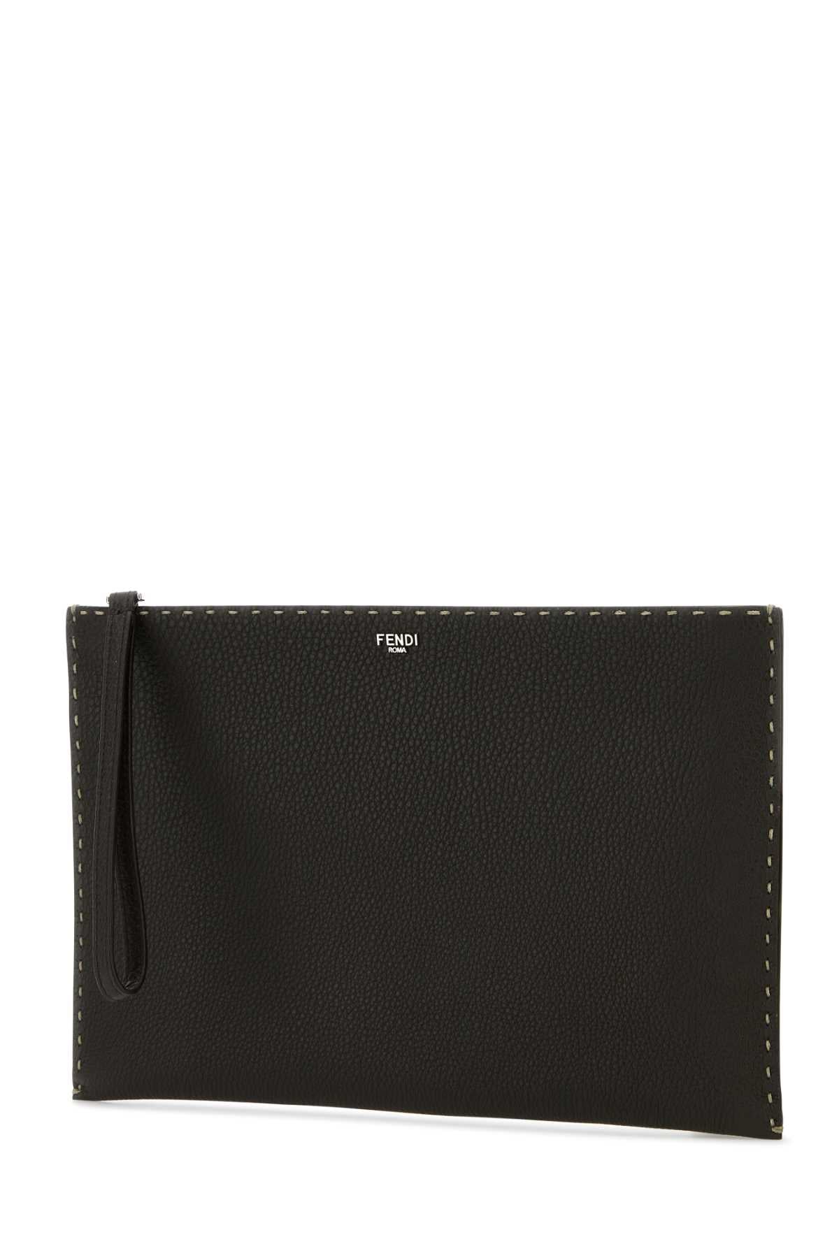 Fendi Men Dark Brown Leather Clutch by Luosophy