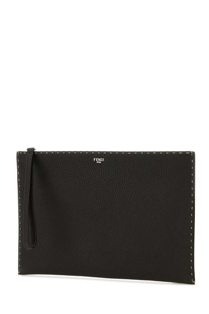 Fendi Men Dark Brown Leather Clutch by Luosophy
