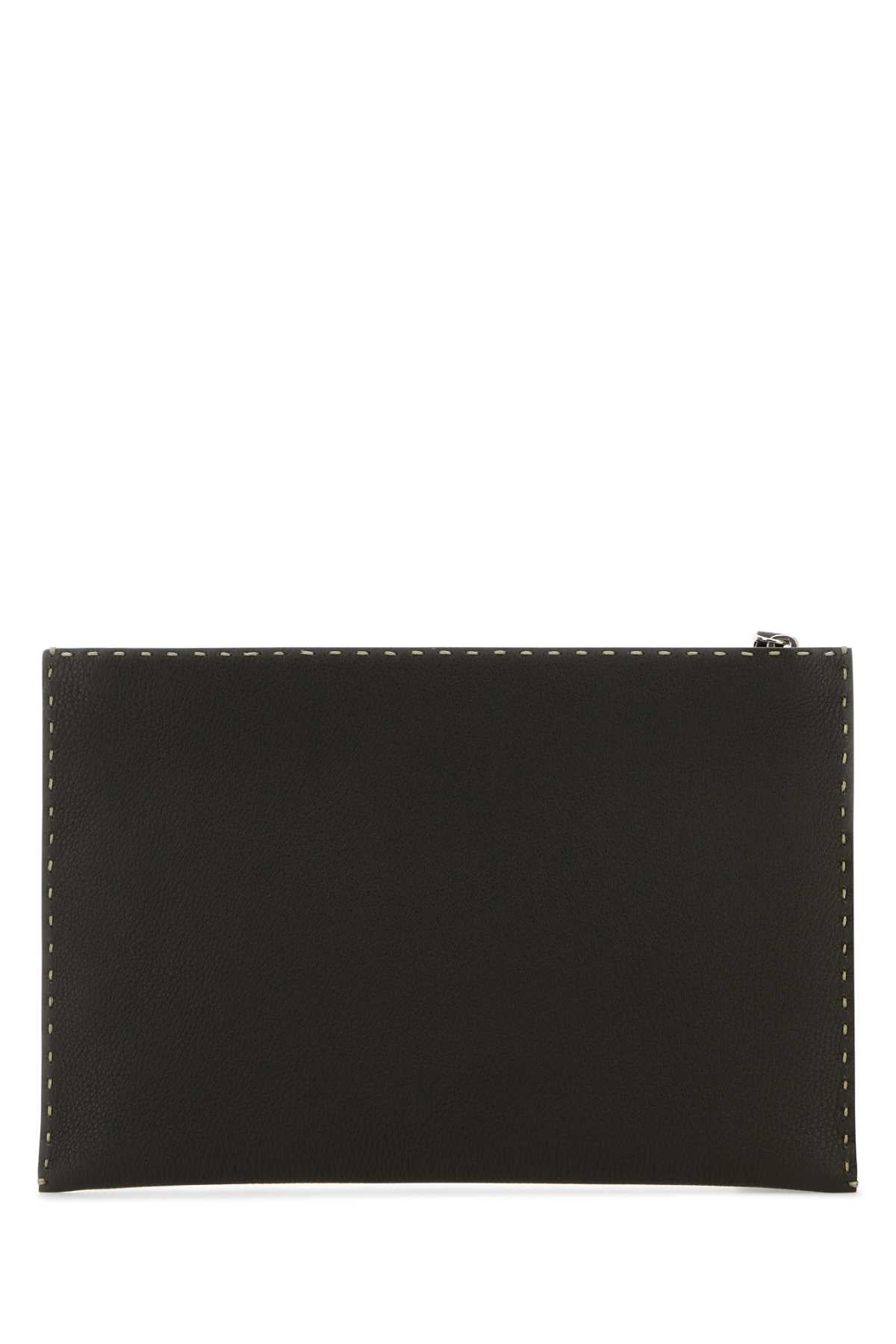 Fendi Men Dark Brown Leather Clutch by Luosophy