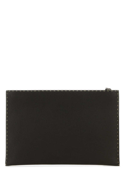 Fendi Men Dark Brown Leather Clutch by Luosophy