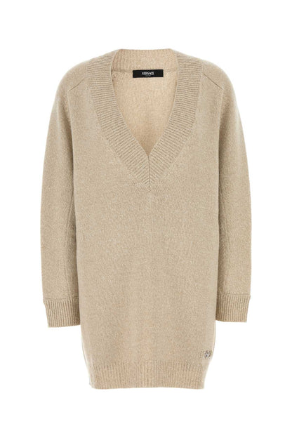 Versace Women Melange Beige Wool Blend Sweater Dress by Luosophy