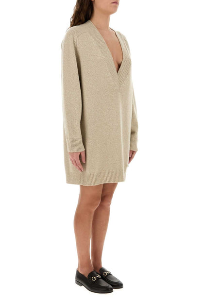 Versace Women Melange Beige Wool Blend Sweater Dress by Luosophy