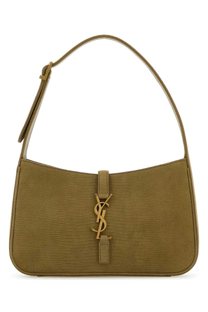 Saint Laurent Women Sage Green Suede Le 5 A 7 Shoulder Bag by Luosophy