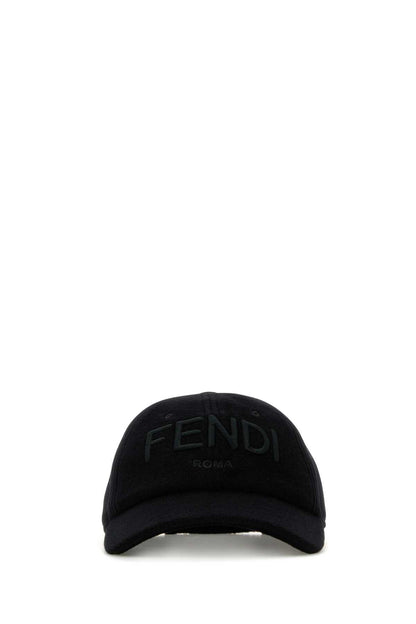 Fendi Men Black Wool Blend Baseball Cap by Luosophy