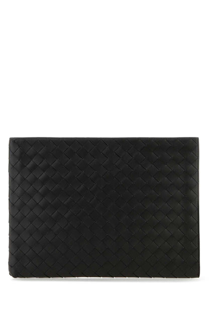 Bottega Veneta Men Black Leather Intrecciato Clutch by Luosophy