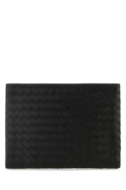 Bottega Veneta Men Black Leather Intrecciato Clutch by Luosophy