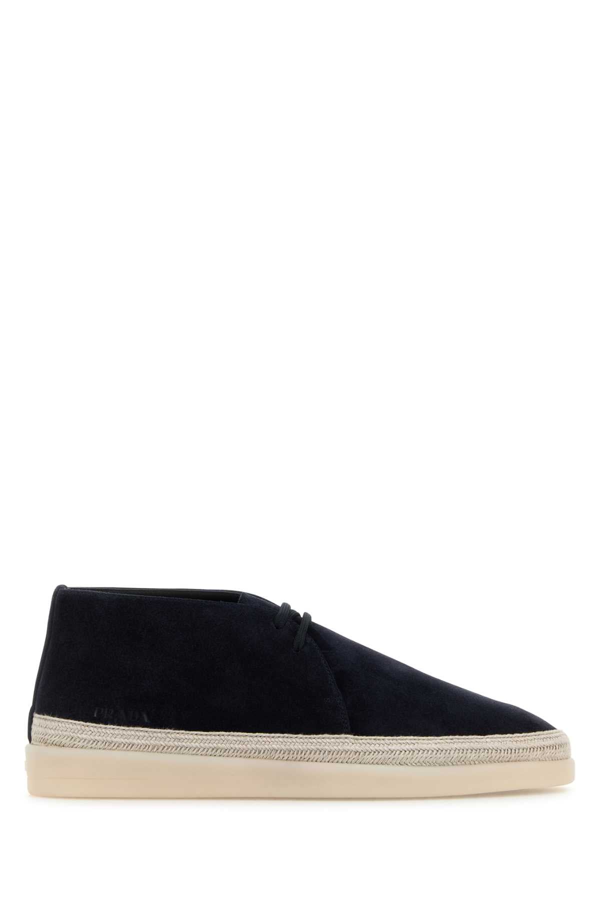 Prada Men Midnight Blue Suede Ankle Boots by Luosophy