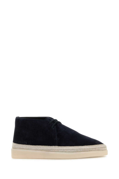 Prada Men Midnight Blue Suede Ankle Boots by Luosophy