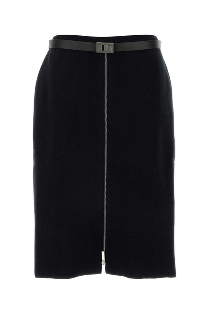 Salvatore Ferragamo Women Black Stretch Wool Blend Skirt by Luosophy