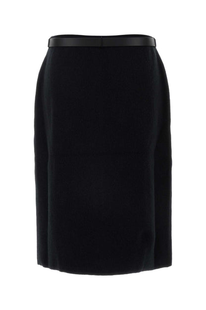 Salvatore Ferragamo Women Black Stretch Wool Blend Skirt by Luosophy