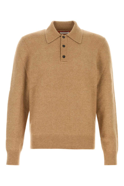 Salvatore Ferragamo Men Stretch Camel Blend Polo Shirt by Luosophy