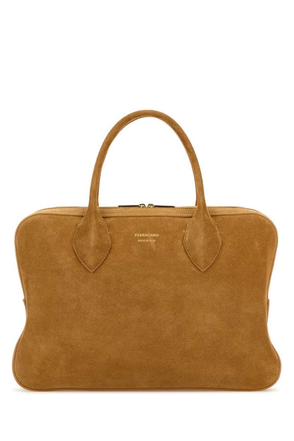 Salvatore Ferragamo Women Camel Suede Medium Handbag by Luosophy