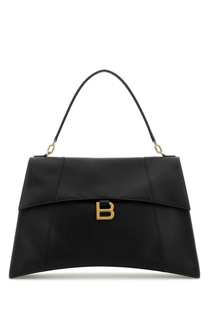 Balenciaga Women Black Leather Large Hourglass Soft Handbag by Luosophy