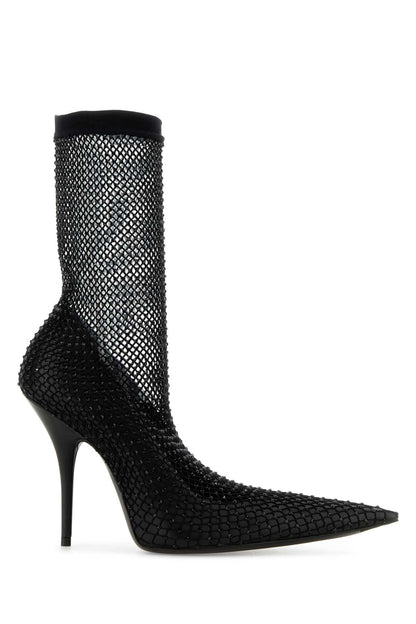 Balenciaga Women Black Nappa Leather And Mesh Avenue Ankle Boots by Luosophy