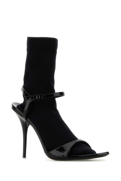 Balenciaga Women Black Leather Avenue Sock Sandals by Luosophy