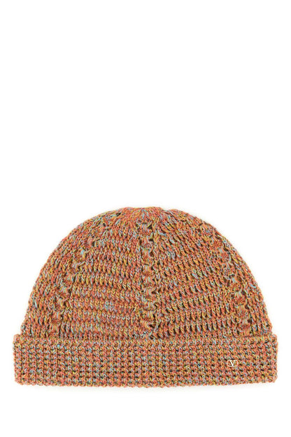 Valentino Garavani Men Multicolor Linen Blend Knitted Vlogo Signature Beanie Hat by Luosophy