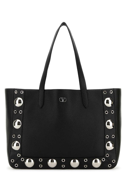Valentino Garavani Women Black Leather Vlogo Signature Shopping Bag by Luosophy