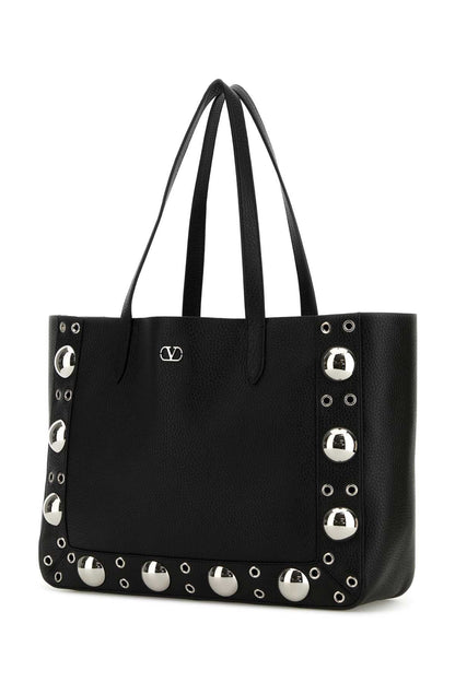 Valentino Garavani Women Black Leather Vlogo Signature Shopping Bag by Luosophy